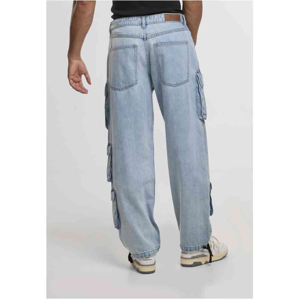 Urban Classics - Multi Pocket Denim new light blue washed Cargobroek - Blauw